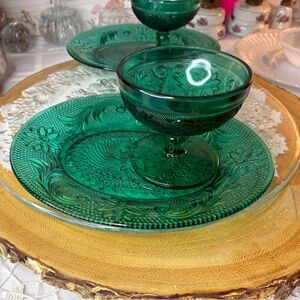 Green floral Glass snack and drink set